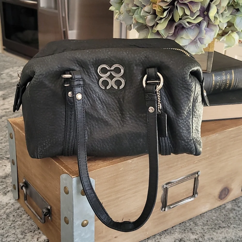 Coach "Julia" Black Leather Satchel with Silver Hardware - Picture 1 of 15